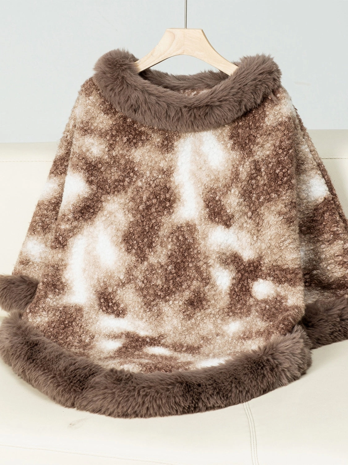Furry Contrast Three-Quarter Poncho Hot Clearance Now
