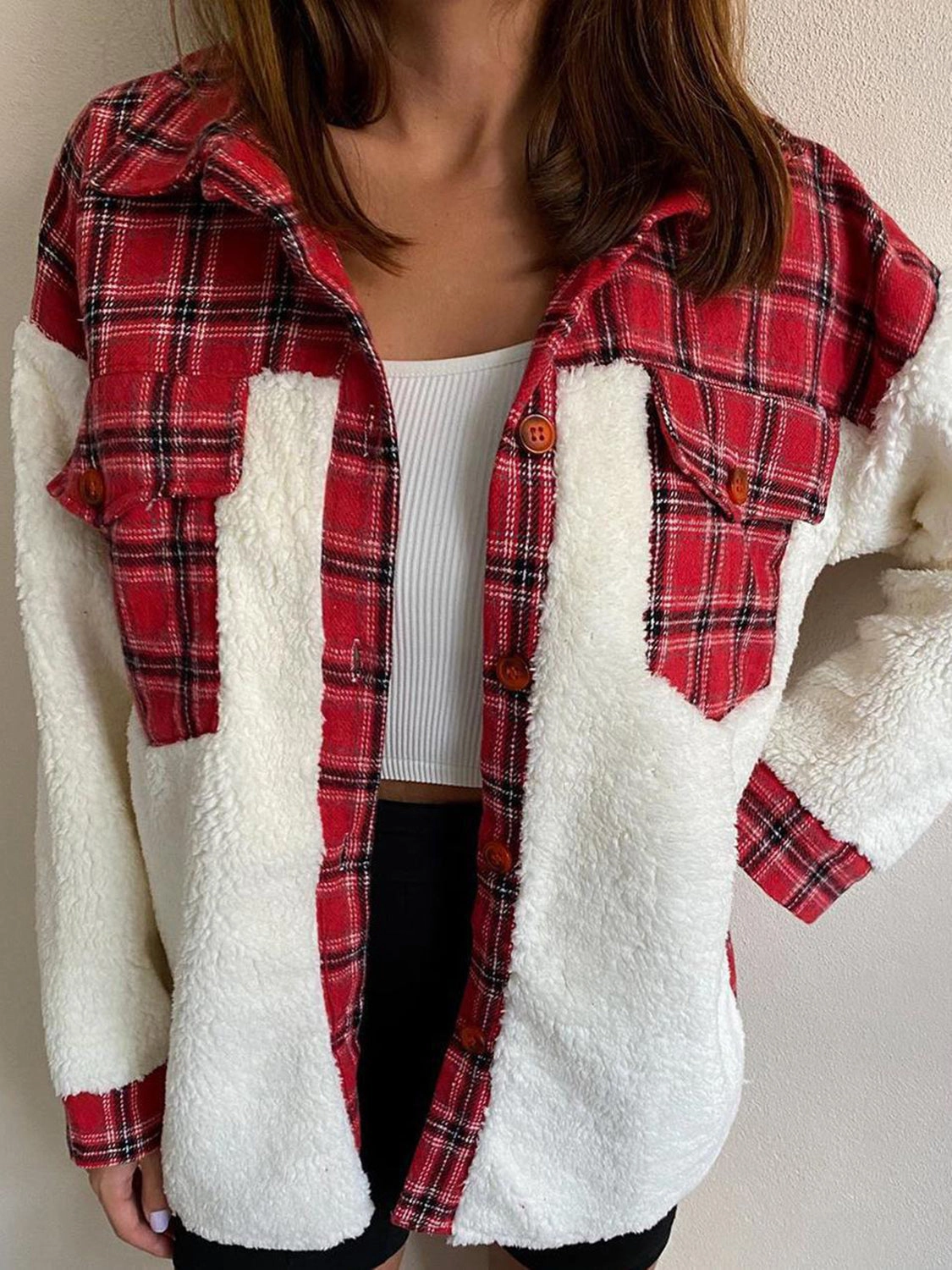 Todays Mega Savings Fuzzy Button Up Long Sleeve Jacket