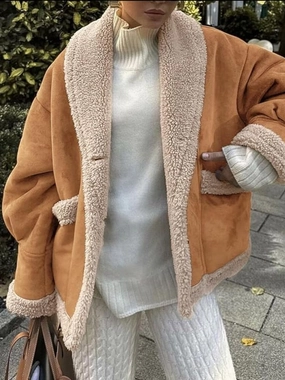 Fuzzy Collared Neck Long Sleeve Jacket Flash Pick Today