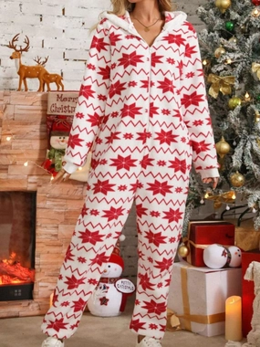 Today Only Offer Hot Offer Inside Fuzzy Geometric Half Zip Hooded Jumpsuit