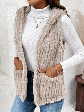Hot Deal Alert Fuzzy Hooded Vest With Pockets