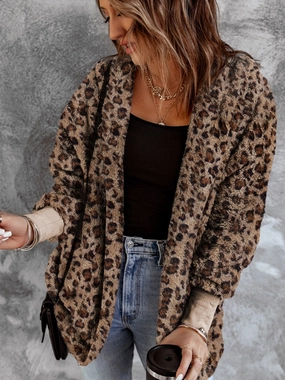Flash Sale Alert Save Big Today Fuzzy Leopard Long Sleeve Hooded Jacket