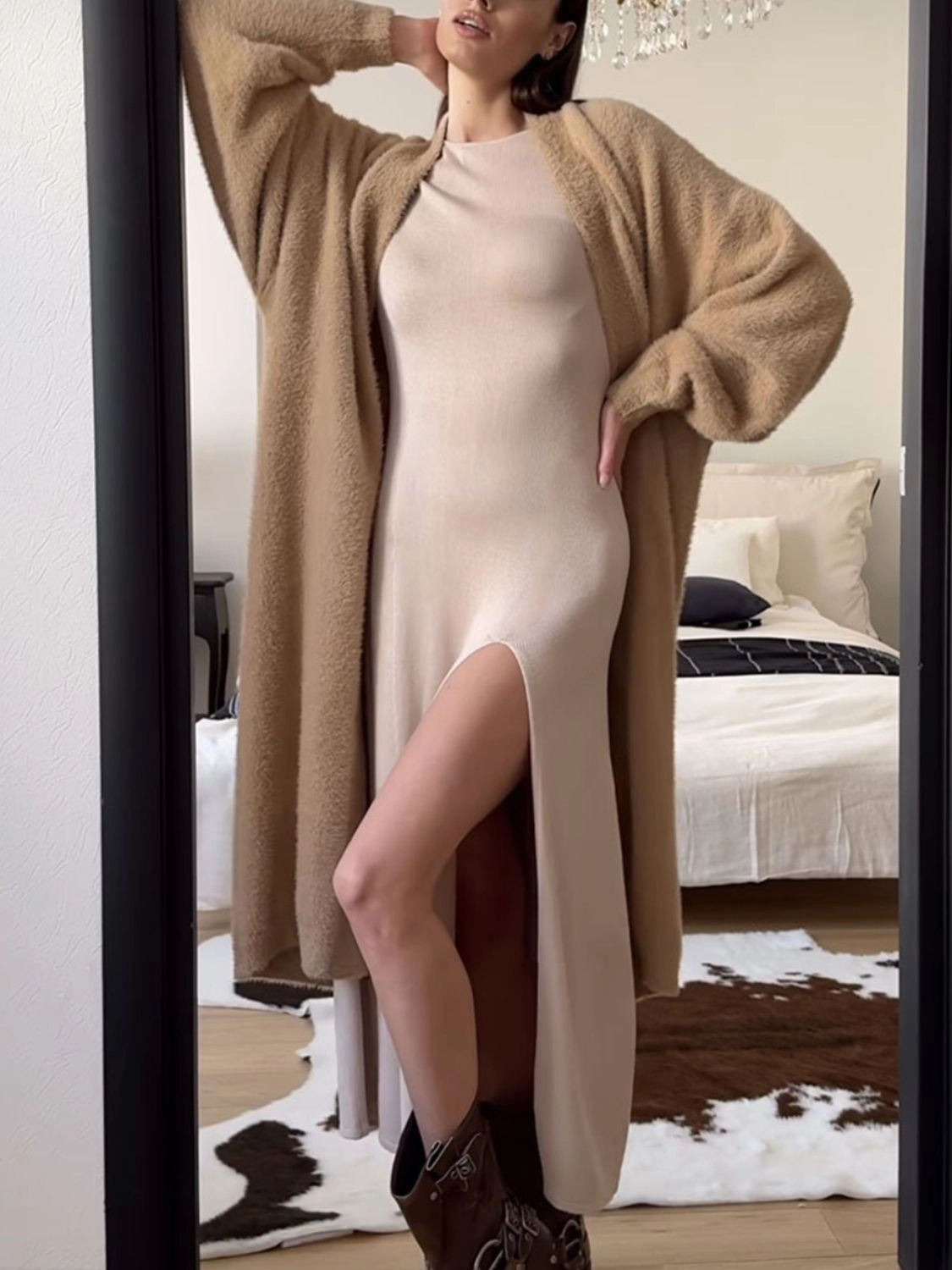 Fuzzy Open Front Solid Color Cardigan Limited Stock Hot Deal