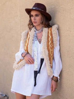Todays Hot Savings Fuzzy Open Front Vest Coat
