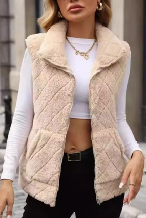 Dont Miss Hot Deals Fuzzy Plaid Texture Zip Up Vest Coat