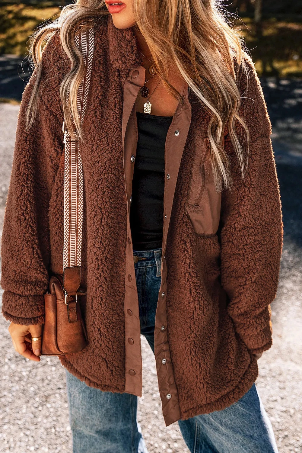 Shop Grab Offer Today Only Offer Fuzzy Snap Down Dropped Shoulder Jacket