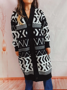 Geometric Button Front Longline Cardigan Exclusive Holiday Deal