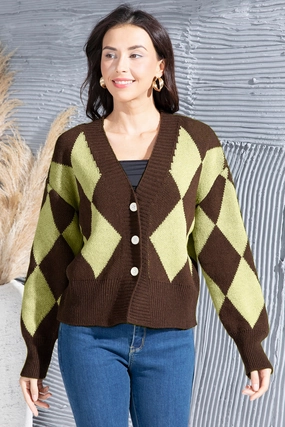 Geometric Button Up Dropped Shoulder Cardigan Today Only Offer
