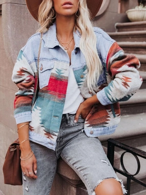 Online Exclusive Steal Geometric Button Up Long Sleeve Jacket