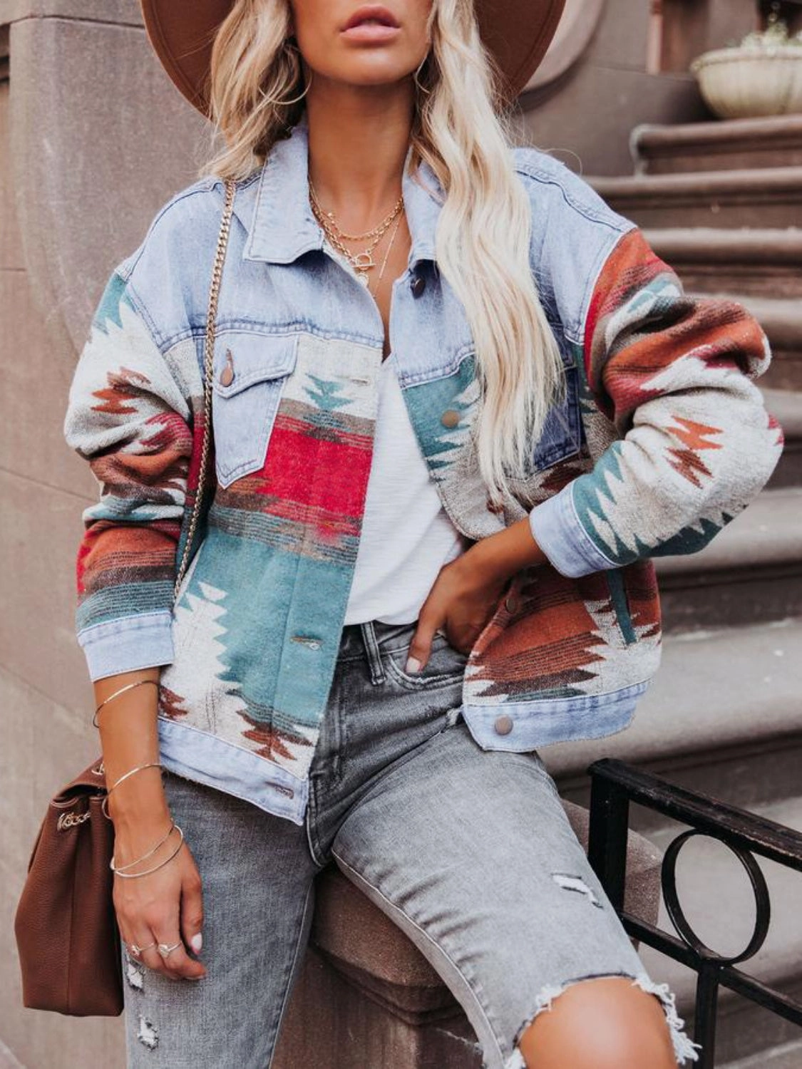 Shop the Savings Geometric Button Up Long Sleeve Jacket