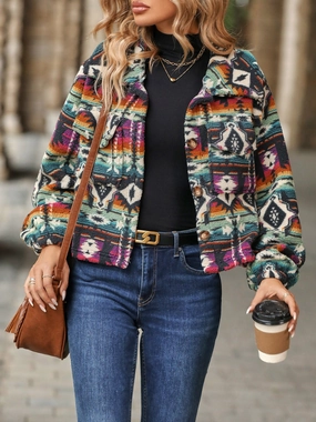 Geometric Dropped Shoulder Balloon Sleeve Outerwear Shop the Best Deals