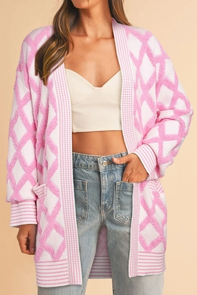 Limited Time Hot Deal Geometric Open Front Long Sleeve Cardigan
