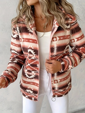 Grab It Now Geometric Zip Up Long Sleeve Hooded Jacket