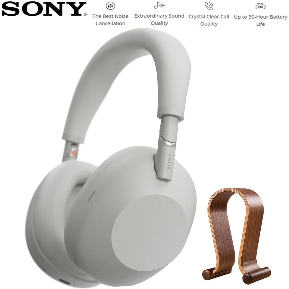 Sony Best Wireless Noise Canceling Headphones Platinum Silver With Wood Stand MustHave Steals Save More Now
