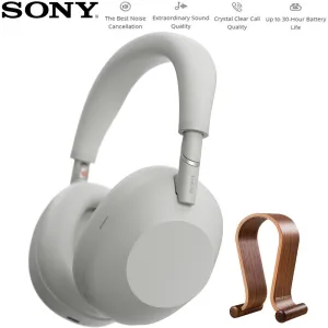 Sony Best Wireless Noise Canceling Headphones Platinum Silver With Wood Stand MustHave Steals Save More Now
