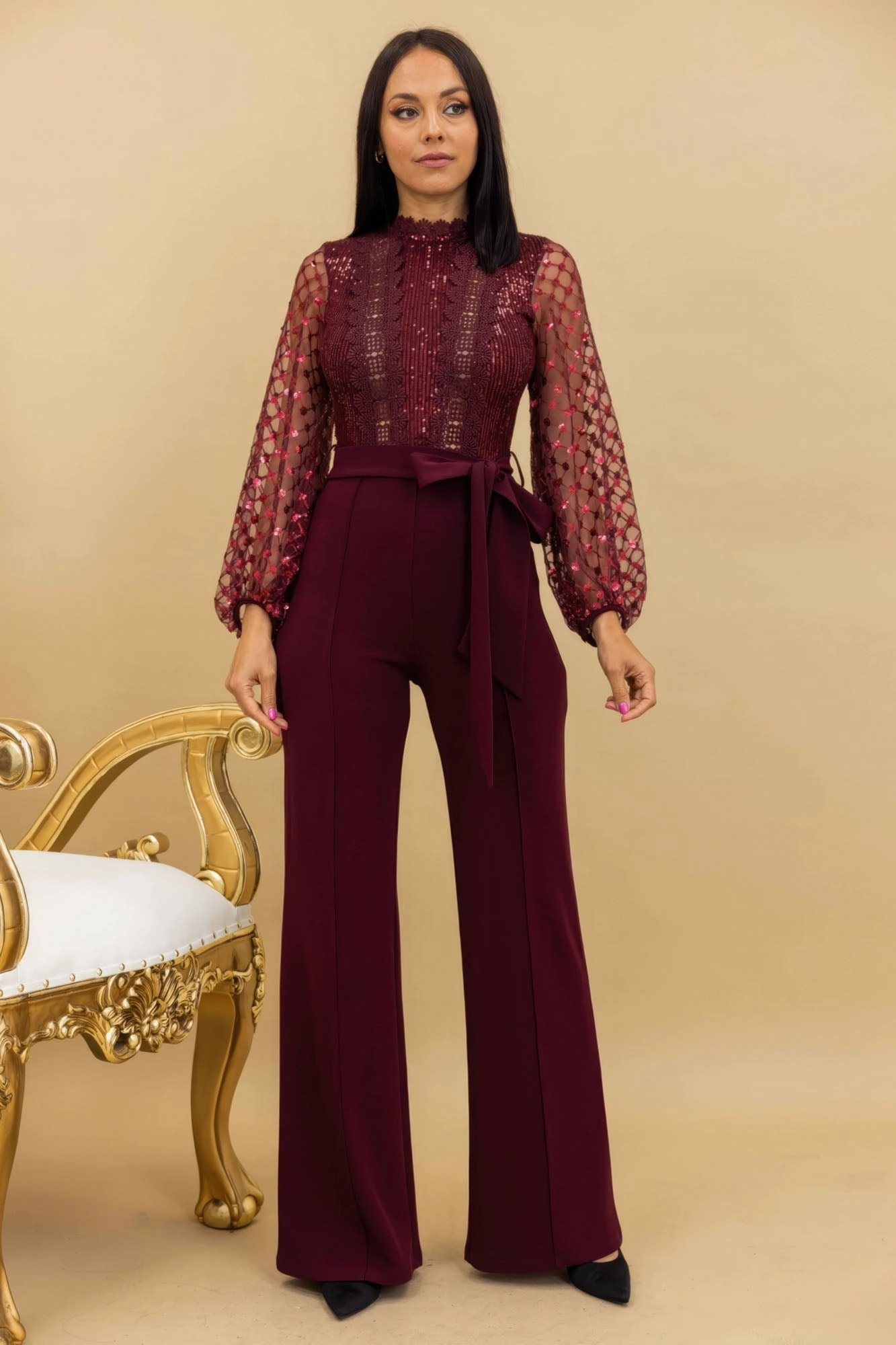 Crochet Sheer Mesh Sequined Polka Dot Jumpsuit MustHave Deal Today Only Steal