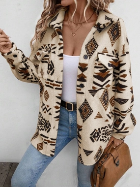 MustHave Gift Ideas Geometric Button Up Dropped Shoulder Jacket