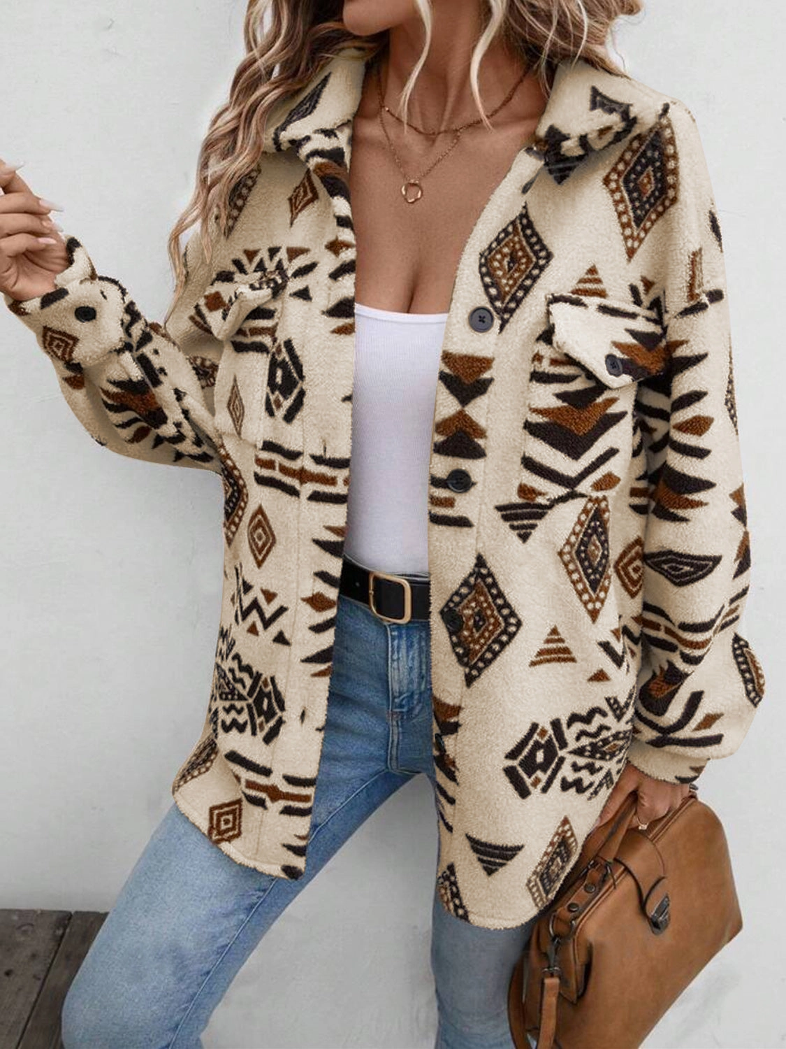 MustHave Steals Geometric Button Up Dropped Shoulder Jacket