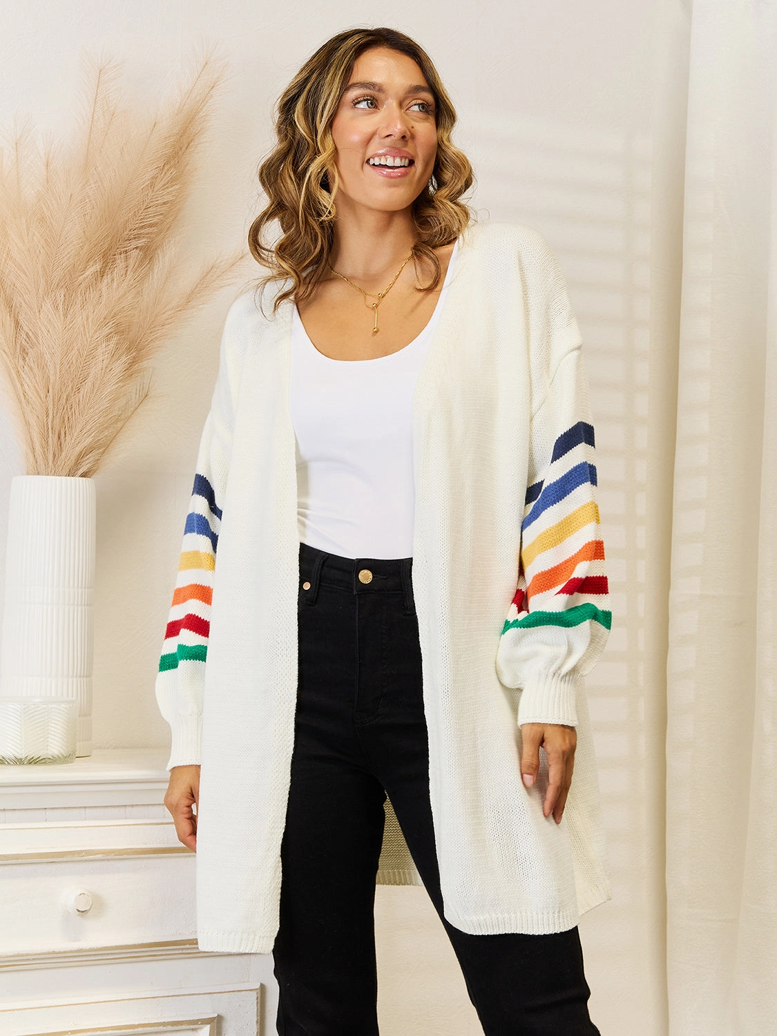 Angel Wings Striped Open Front Dropped Shoulder Cardigan Limited Offer Alert