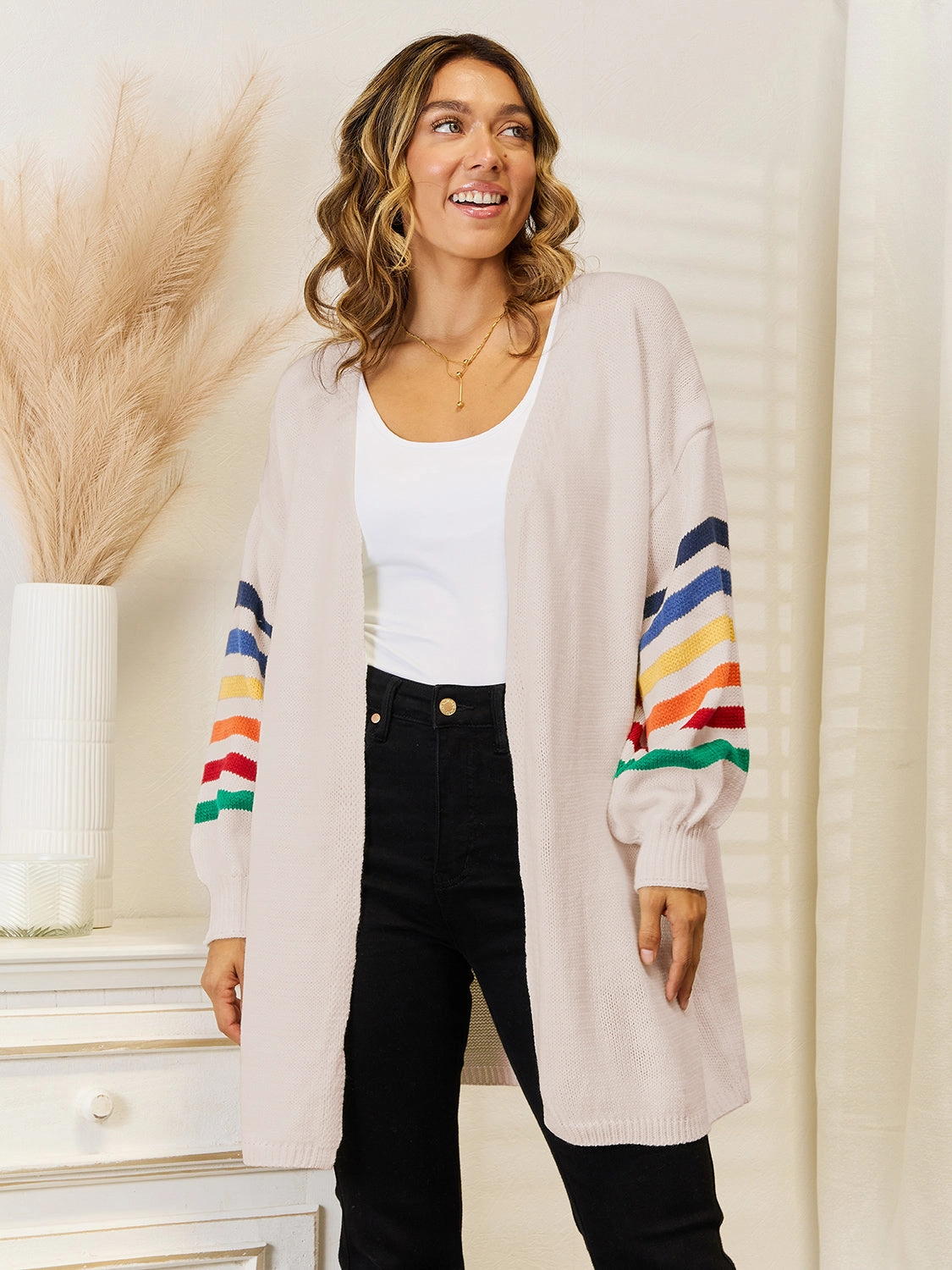 MustHave Items Special Offer Inside Angel Wings Striped Open Front Dropped Shoulder Cardigan