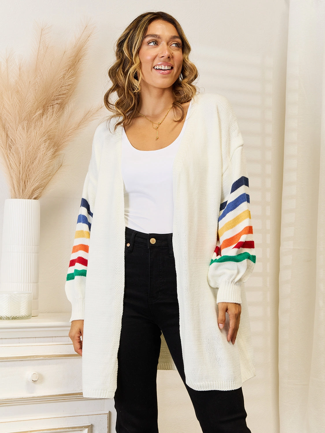 Angel Wings Striped Open Front Dropped Shoulder Cardigan Hot Picks Today Instant Discount