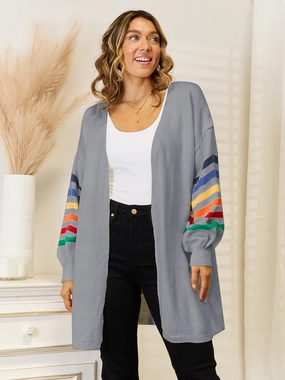 Angel Wings Striped Open Front Dropped Shoulder Cardigan Clearance Blowout Price Drop Frenzy
