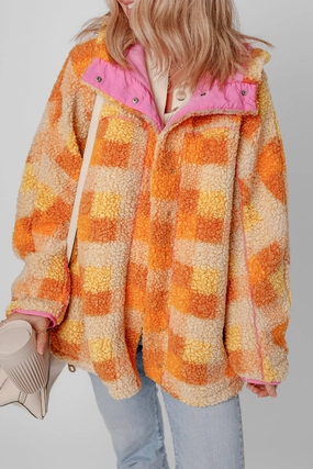 MustHave Deal Shop Save Big Checkered Long Sleeve Sherpa Hooded Jacket