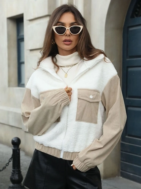 Contrast Zip Up Long Sleeve Jacket GiftWorthy Sale Todays Hot Pick