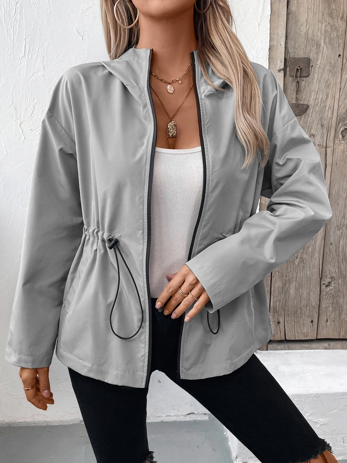 Hot Offer Frenzy Ivy Lane Drawstring Zip Up Hooded Jacket