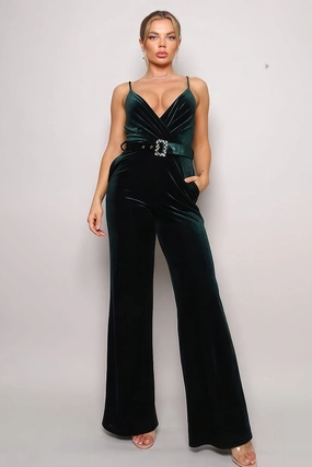 Todays Hot Pick Samba Rhinestone Belt Velvet Jumpsuit