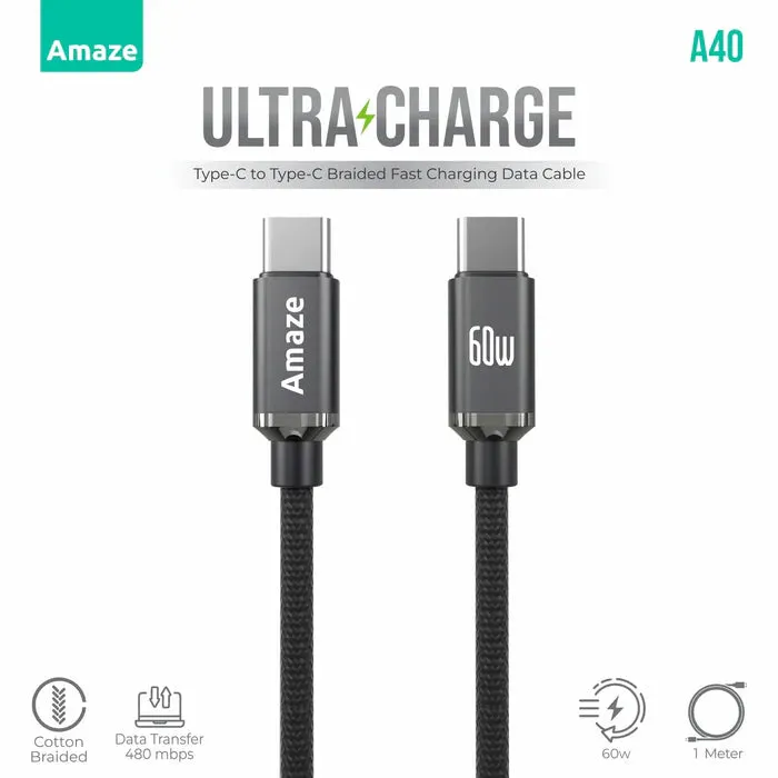 Amaze A40 Ultra Charge Type C To Type C Cable 60W 1M Big Sale Today Limited Time Offer