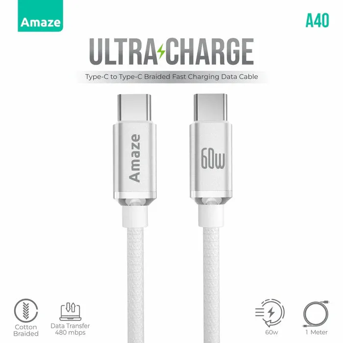 Amaze A40 Ultra Charge Type C To Type C Cable 60W 1M Limited Stock Alert Flash Discount Today