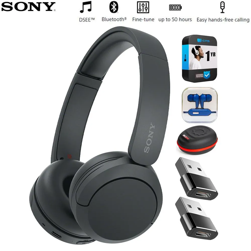 MustShop Sale Sony Wireless Headphones With Microphone Black   1 Year Warranty Bundle
