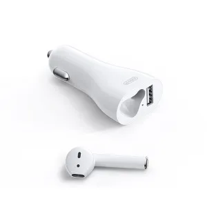 Today Only Hot Sale Joyroom Jr-Cp1 Car Charger With Bluetooth Earphone - White