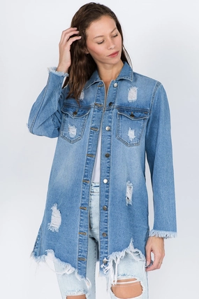 American Bazi Distressed Frayed Hem Denim Jacket Best Price Today