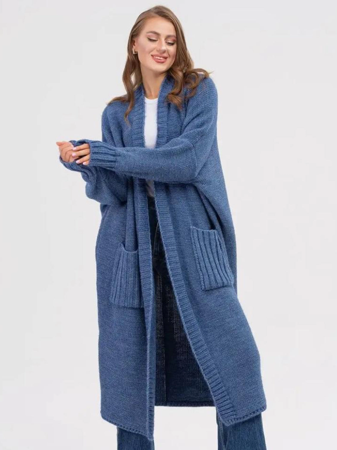 Mega Sale Now Pocketed Open Front Long Sleeve Longline Cardigan