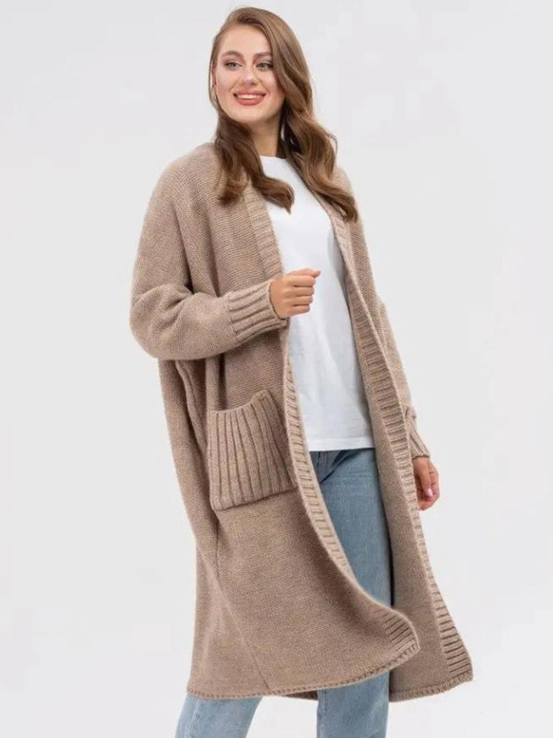 Instant Savings Inside Special Surprise Sale Pocketed Open Front Long Sleeve Longline Cardigan
