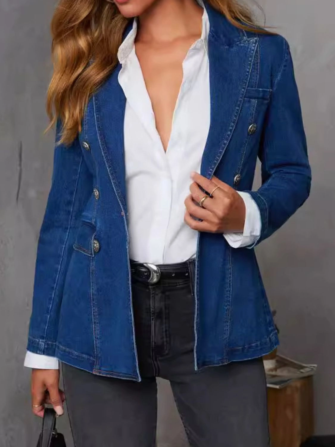 Collared Neck Long Sleeve Denim Jacket Big Savings Today