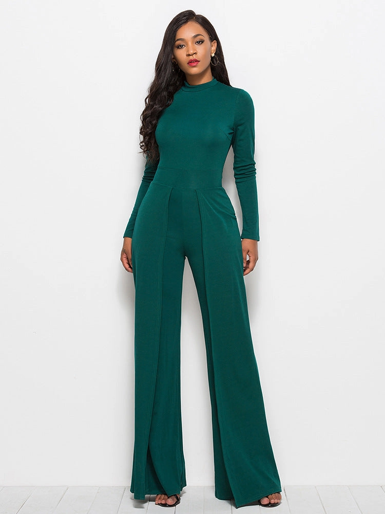 Long Sleeve Mock Neck Wide Leg Jumpsuit Limited Offer Alert