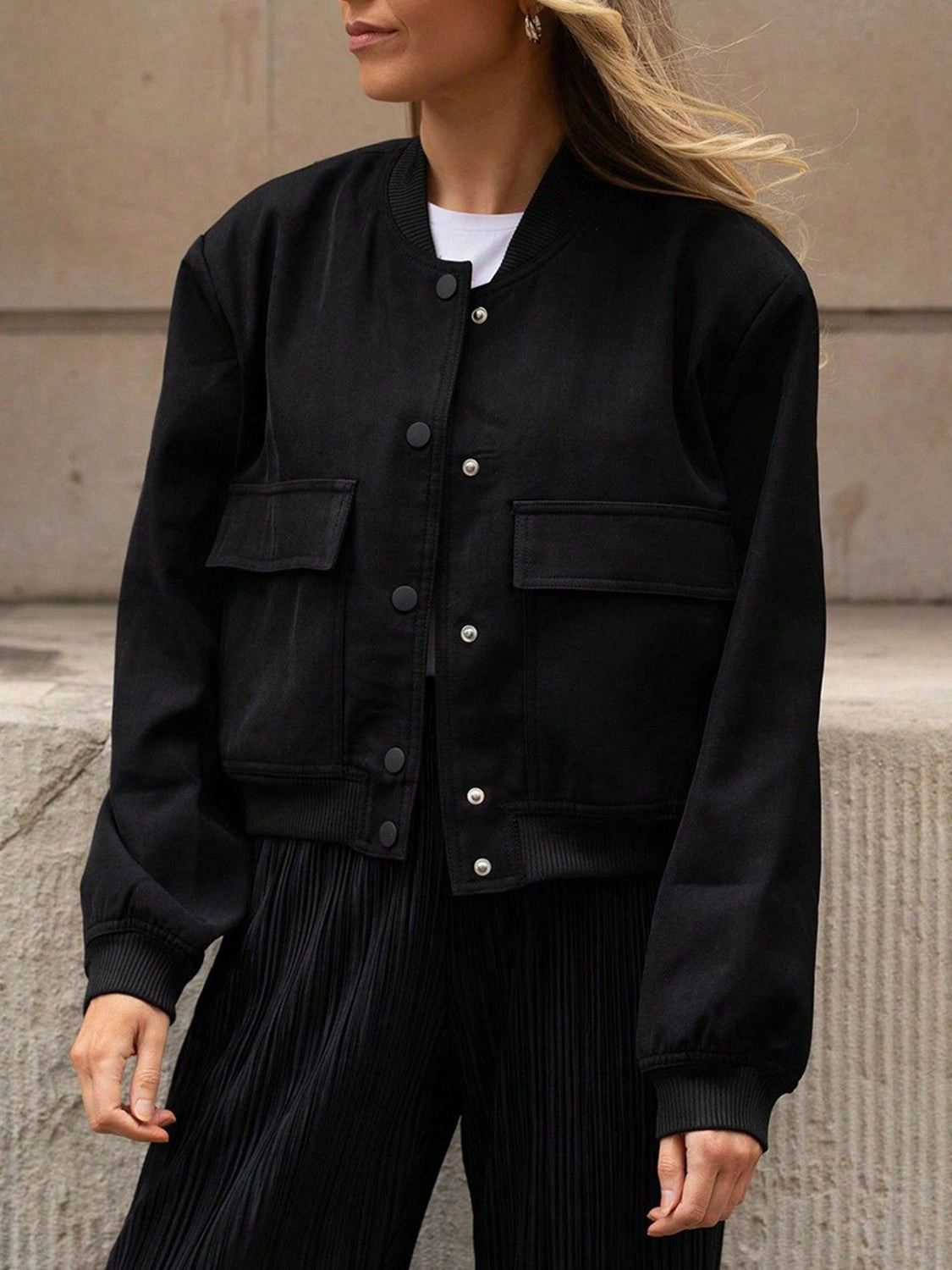 Pocketed Snap Down Baseball Collar Jacket Shop Todays Picks