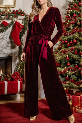 Tie Waist Long Sleeve Wide Leg Jumpsuit Flash Discount Today Grab Save Today