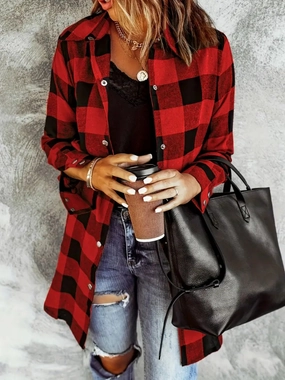 Perfect Gift Sale MustHave Deals Plaid Collared Neck Snap Down Long Sleeve Jacket