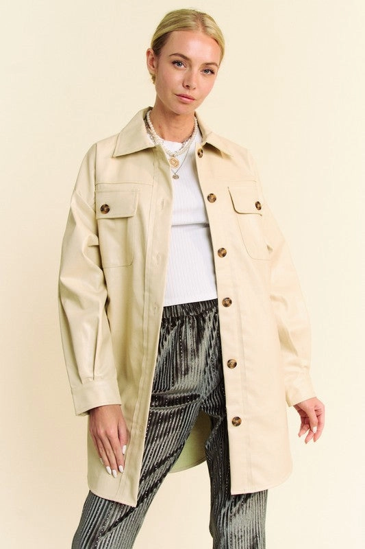 Davi & Dani Faux Leather Button Up Jacket With Chest Pockets Big Price Drop Shop Hot Picks