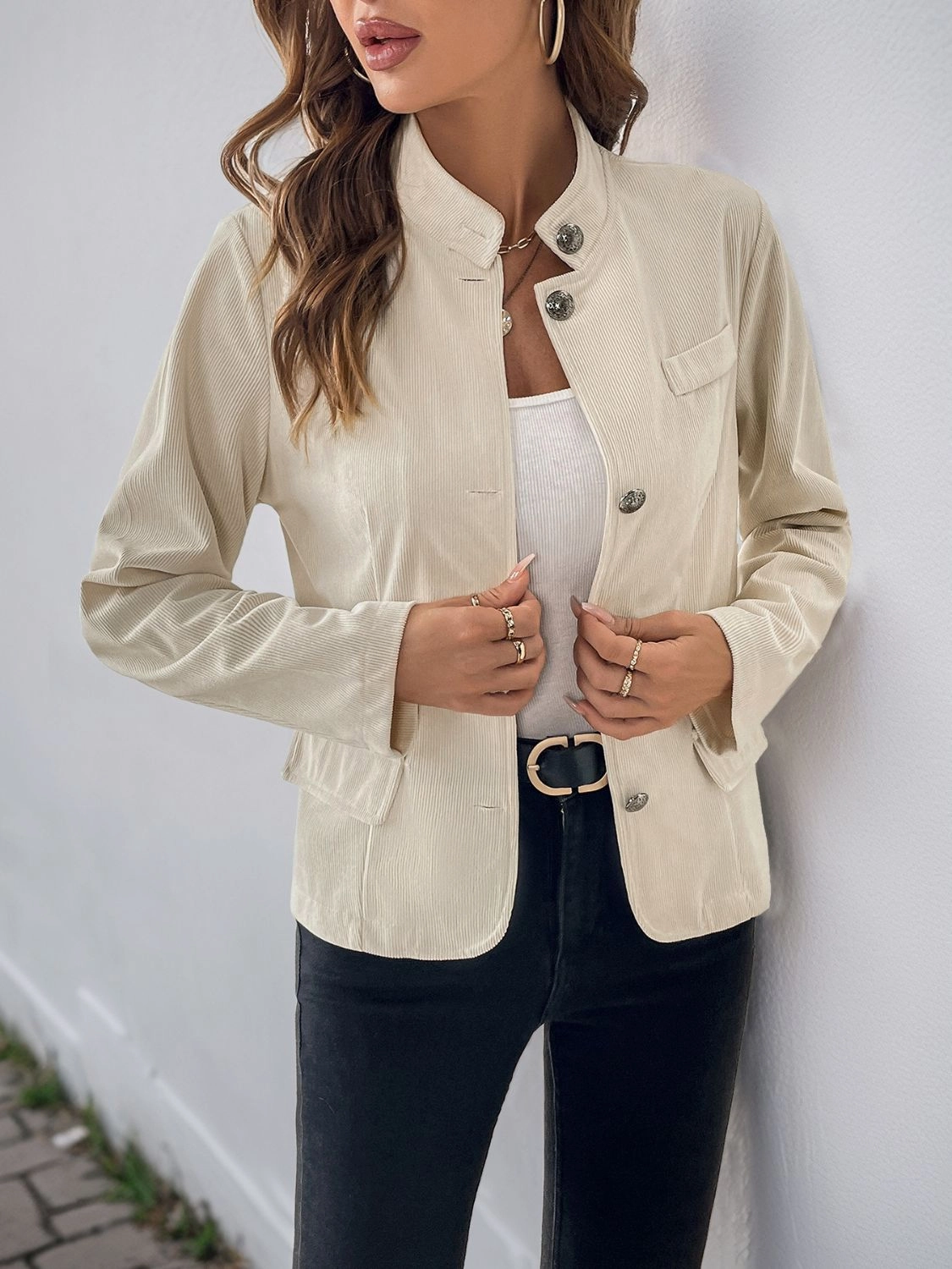 Clearance Blowout Todays Steal Perfee Button Up Mock Neck Jacket