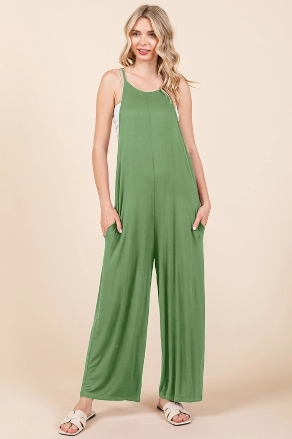 Best Seller Deal Culture Code Full Size Sleeveless Wide Leg Jumpsuit With Pockets