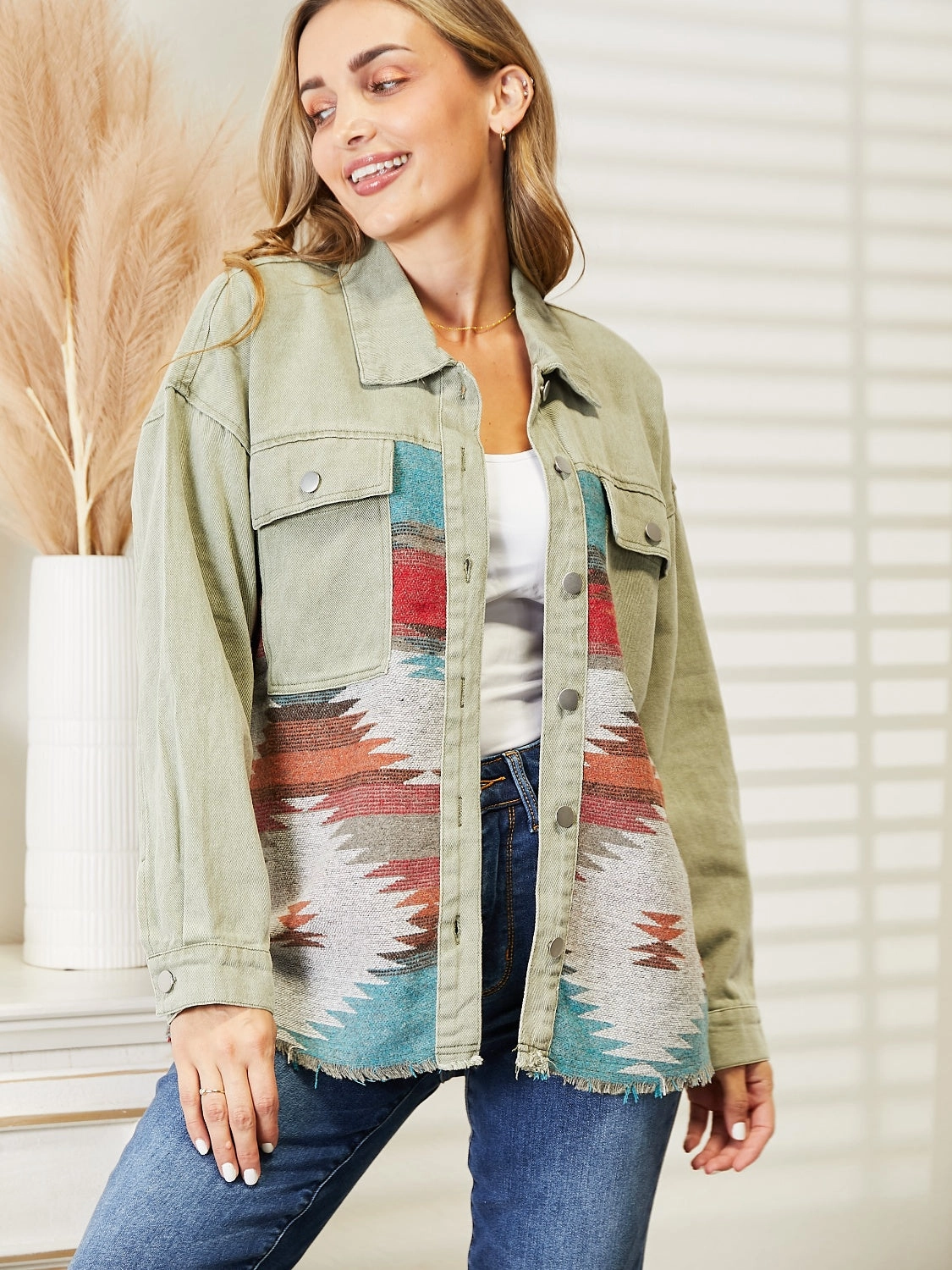 Limited Time Sale Dropped Shoulder Long Sleeve Printed Denim Jacket