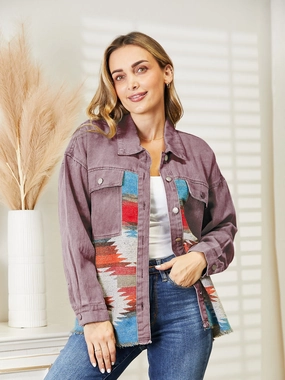 Dropped Shoulder Long Sleeve Printed Denim Jacket Flash Discount Today Hot Deals Today