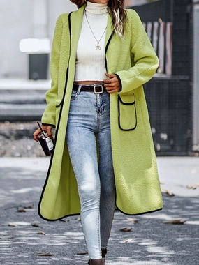 Full Size Contrast Trim Long Sleeve Coat With Pockets MustShop Sale Instant Deal Today