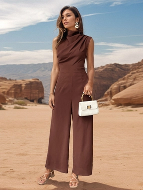 Perfee Ruched Mock Neck Sleeveless Jumpsuit Mega Discount Event