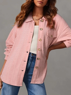 Limited Time Discount MustShop Sale Textured Button Up Long Sleeve Shacket